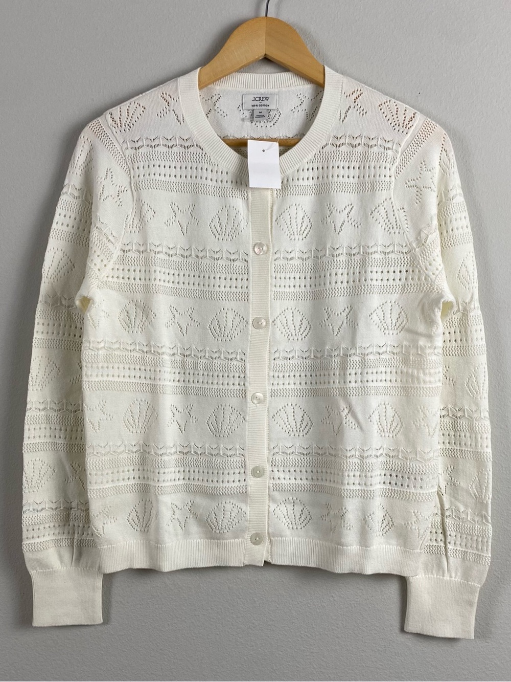 J. Crew Factory Seashell Pointelle Knit Cardigan Sweater | Ivory